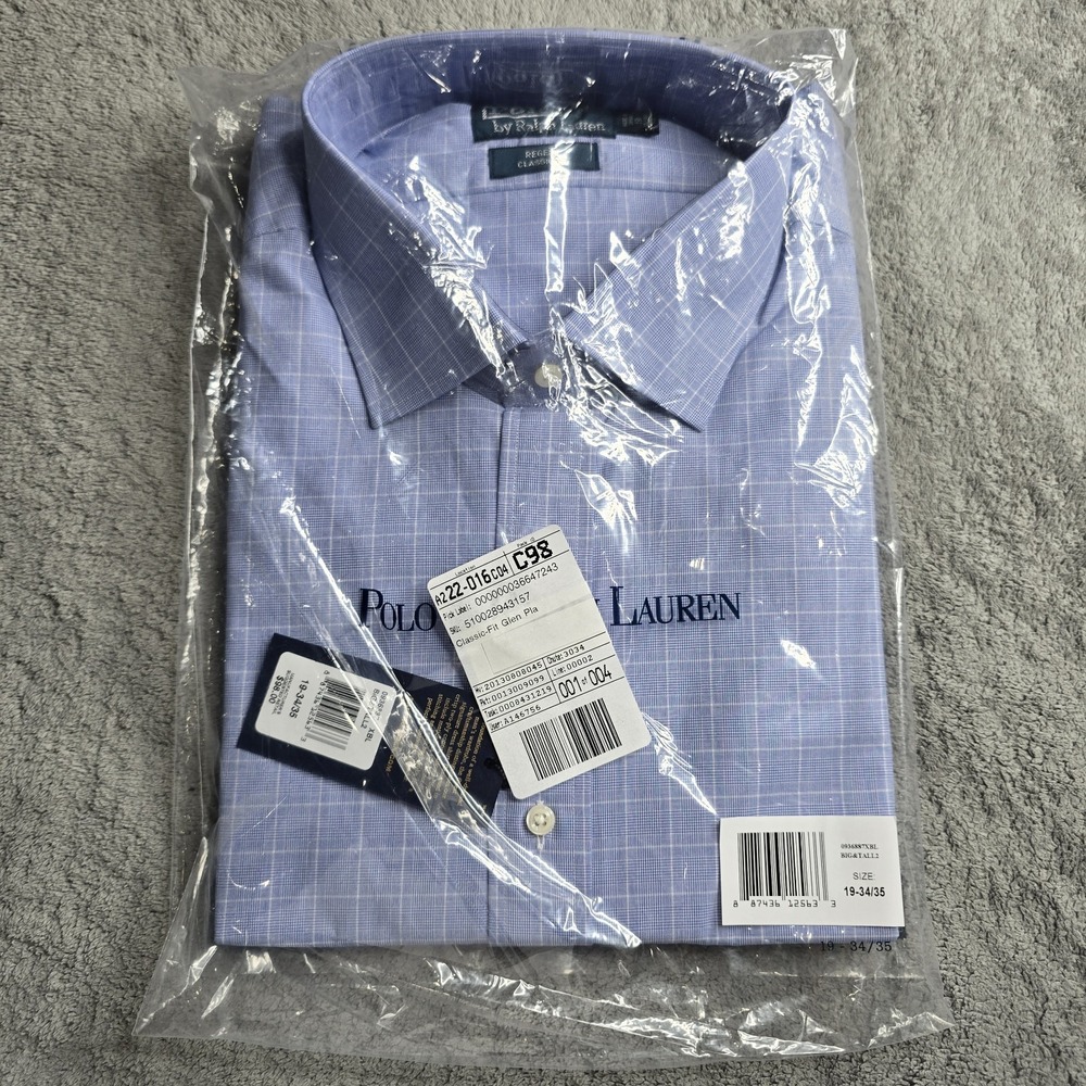 Polo Ralph Lauren Shirt Mens 19 34/35 Blue Glen Plaid Regent Classic Fit Frat